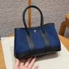 Hermes Neo Garden Party 23 Bag Handmade In Negonda Calfskin Leather And Canbas Silver Hardware Denim Moyen Noir