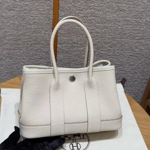 Hermes Neo Garden Party 23 Bag Handmade In Negonda Calfskin Leather Silver Hardware 10 Craie - Image 2