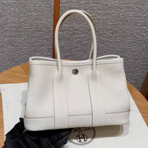 Hermes Neo Garden Party 23 Bag Handmade In Negonda Calfskin Leather Silver Hardware 10 Craie - Image 21