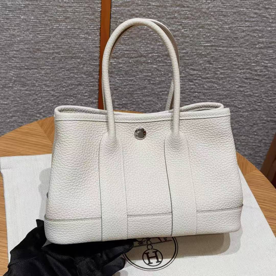 Hermes Neo Garden Party 23 Bag Handmade In Negonda Calfskin Leather Silver Hardware 10 Craie - Image 21