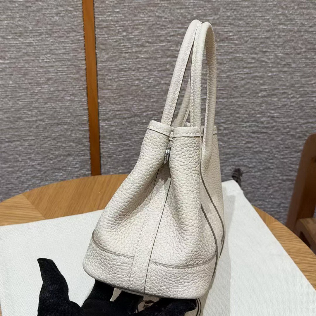 Hermes Neo Garden Party 23 Bag Handmade In Negonda Calfskin Leather Silver Hardware 10 Craie - Image 19