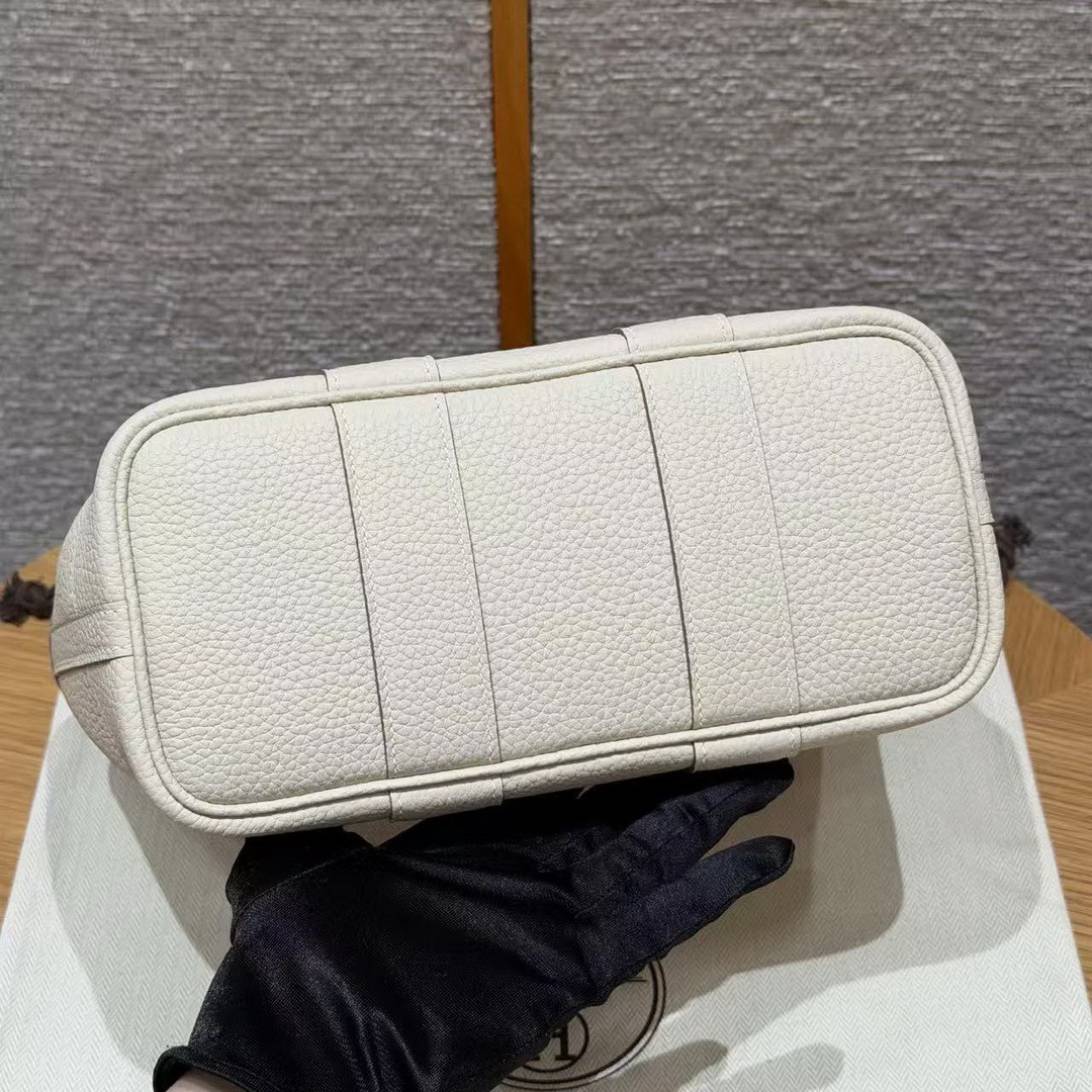 Hermes Neo Garden Party 23 Bag Handmade In Negonda Calfskin Leather Silver Hardware 10 Craie - Image 18