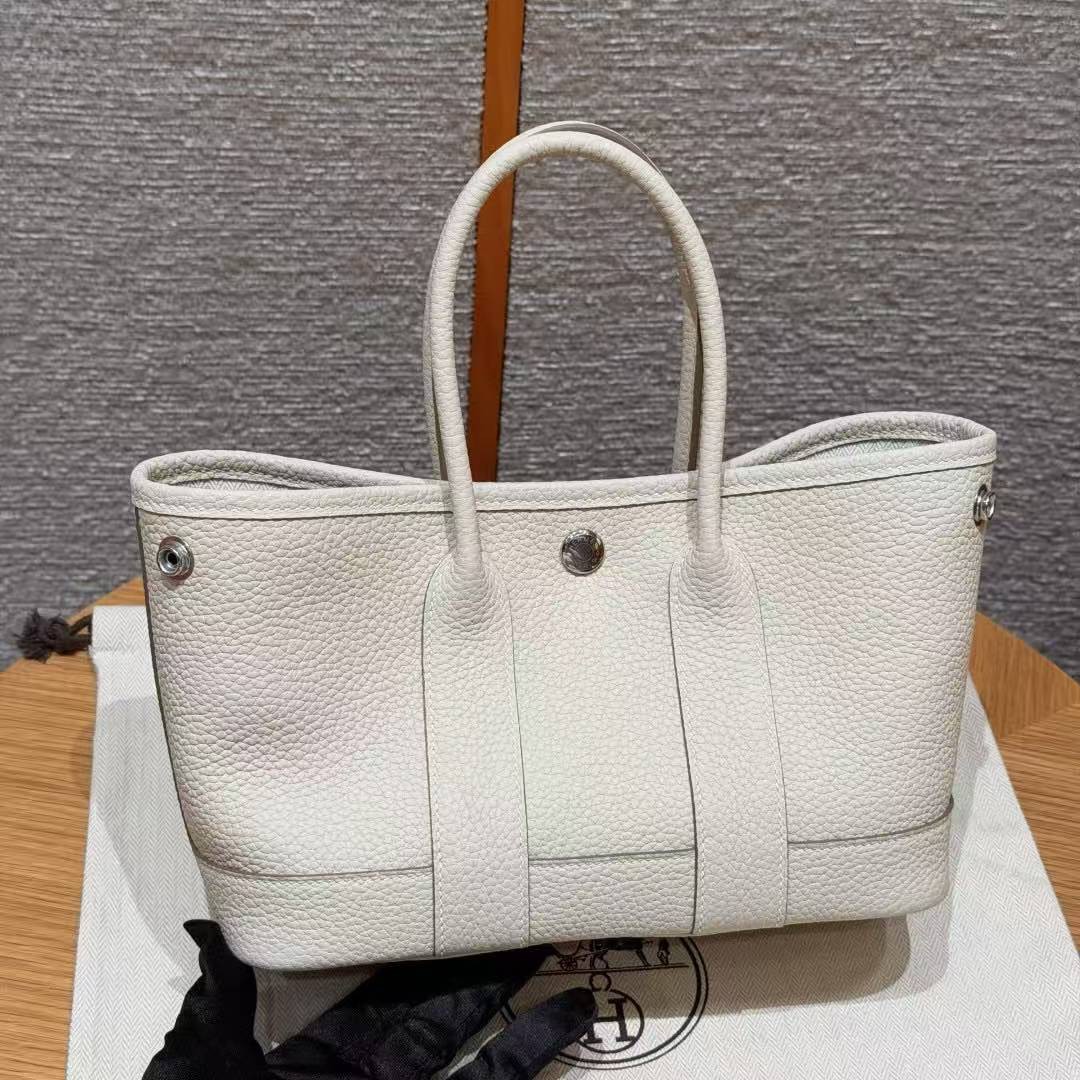 Hermes Neo Garden Party 23 Bag Handmade In Negonda Calfskin Leather Silver Hardware 10 Craie - Image 17