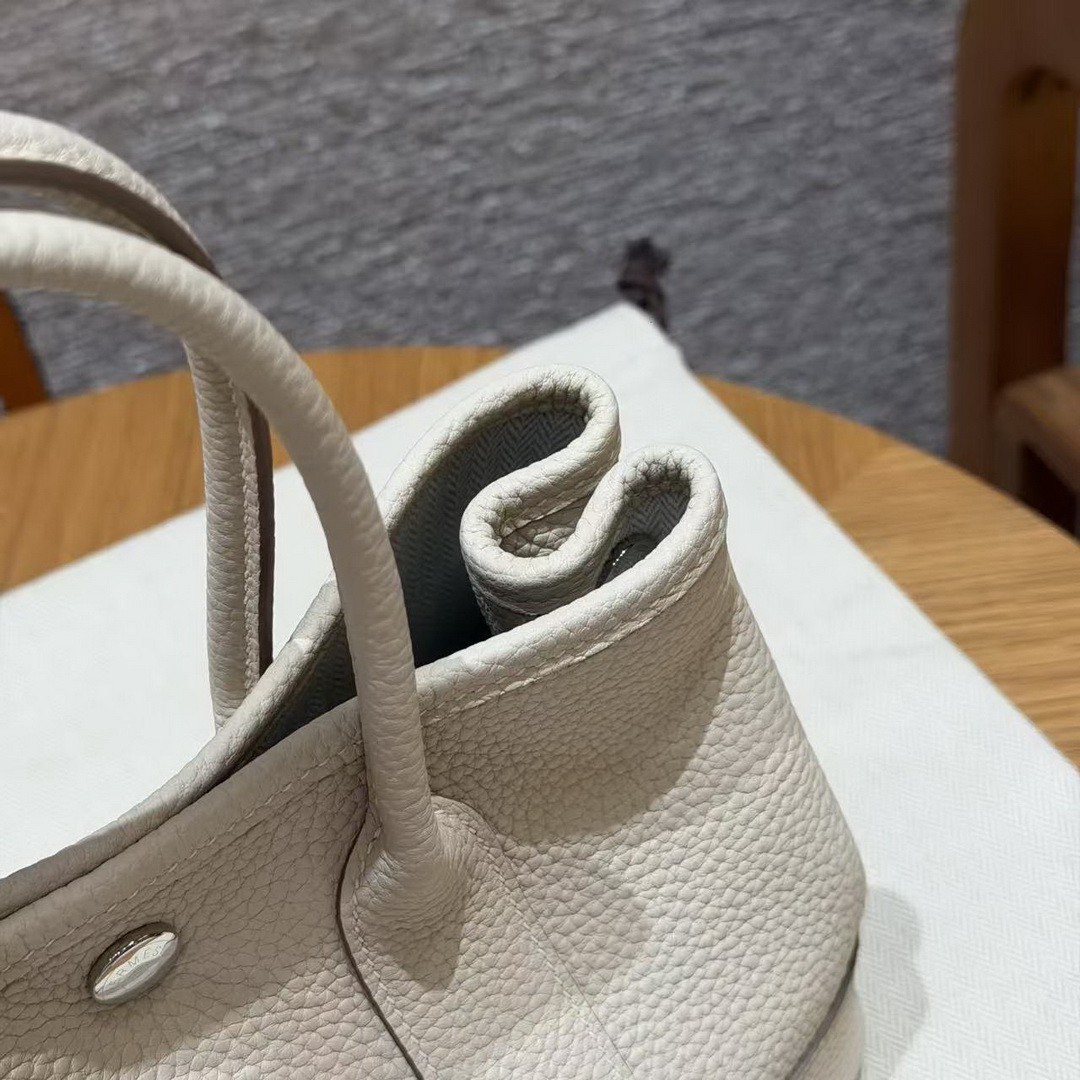 Hermes Neo Garden Party 23 Bag Handmade In Negonda Calfskin Leather Silver Hardware 10 Craie - Image 15