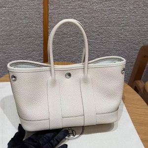 Hermes Neo Garden Party 23 Bag Handmade In Negonda Calfskin Leather Silver Hardware 10 Craie - Image 12