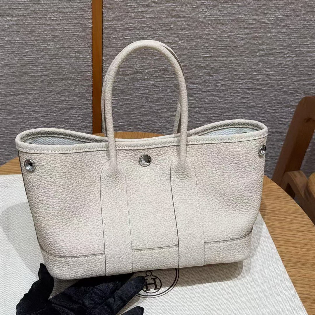 Hermes Neo Garden Party 23 Bag Handmade In Negonda Calfskin Leather Silver Hardware 10 Craie - Image 12