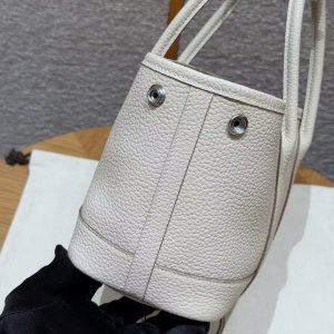 Hermes Neo Garden Party 23 Bag Handmade In Negonda Calfskin Leather Silver Hardware 10 Craie - Image 11