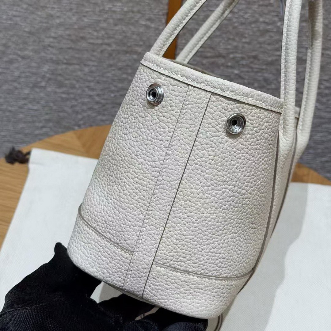 Hermes Neo Garden Party 23 Bag Handmade In Negonda Calfskin Leather Silver Hardware 10 Craie - Image 11