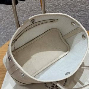 Hermes Neo Garden Party 23 Bag Handmade In Negonda Calfskin Leather Silver Hardware 10 Craie - Image 10