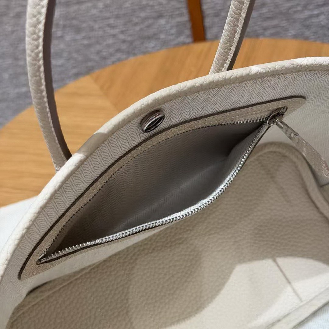 Hermes Neo Garden Party 23 Bag Handmade In Negonda Calfskin Leather Silver Hardware 10 Craie - Image 7