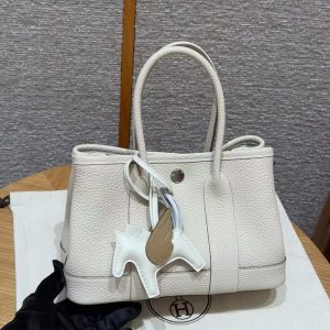 Hermes Neo Garden Party 23 Bag Handmade In Negonda Calfskin Leather Silver Hardware 10 Craie