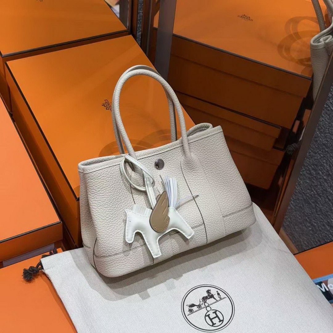 Hermes Neo Garden Party 23 Bag Handmade In Negonda Calfskin Leather Silver Hardware 10 Craie - Image 3
