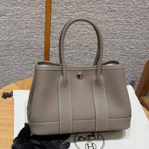 Hermes Neo Garden Party 23 Bag Handmade In Negonda Calfskin Leather Silver Hardware 18 Etoupe - Image 2