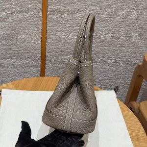 Hermes Neo Garden Party 23 Bag Handmade In Negonda Calfskin Leather Silver Hardware 18 Etoupe - Image 19