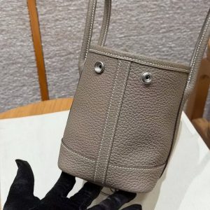 Hermes Neo Garden Party 23 Bag Handmade In Negonda Calfskin Leather Silver Hardware 18 Etoupe - Image 17