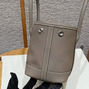 Hermes Neo Garden Party 23 Bag Handmade In Negonda Calfskin Leather Silver Hardware 18 Etoupe - Image 16