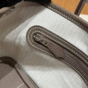 Hermes Neo Garden Party 23 Bag Handmade In Negonda Calfskin Leather Silver Hardware 18 Etoupe - Image 8