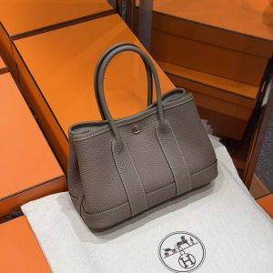Hermes Neo Garden Party 23 Bag Handmade In Negonda Calfskin Leather Silver Hardware 18 Etoupe - Image 3