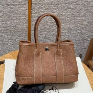 Hermes Neo Garden Party 23 Bag Handmade In Negonda Calfskin Leather Silver Hardware 37 Gold - Image 2