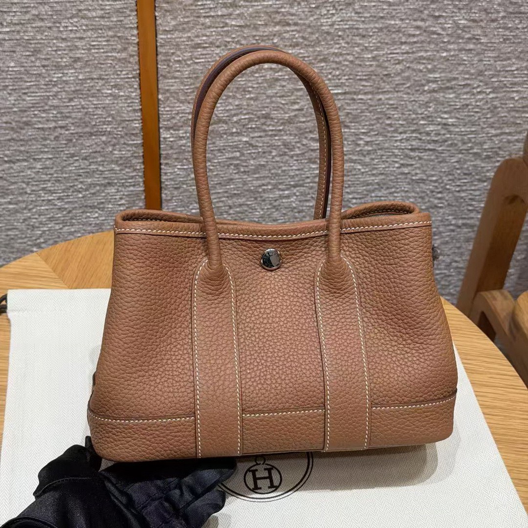 Hermes Neo Garden Party 23 Bag Handmade In Negonda Calfskin Leather Silver Hardware 37 Gold - Image 20