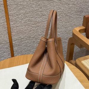 Hermes Neo Garden Party 23 Bag Handmade In Negonda Calfskin Leather Silver Hardware 37 Gold - Image 19