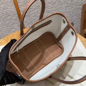 Hermes Neo Garden Party 23 Bag Handmade In Negonda Calfskin Leather Silver Hardware 37 Gold - Image 16