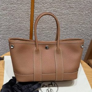 Hermes Neo Garden Party 23 Bag Handmade In Negonda Calfskin Leather Silver Hardware 37 Gold - Image 11