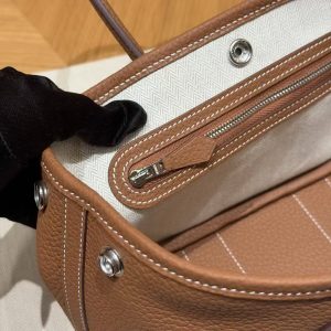 Hermes Neo Garden Party 23 Bag Handmade In Negonda Calfskin Leather Silver Hardware 37 Gold - Image 7