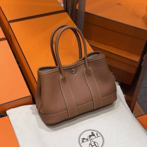 Hermes Neo Garden Party 23 Bag Handmade In Negonda Calfskin Leather Silver Hardware 37 Gold - Image 3