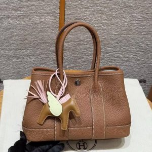 Hermes Neo Garden Party 23 Bag Handmade In Negonda Calfskin Leather Silver Hardware 37 Gold
