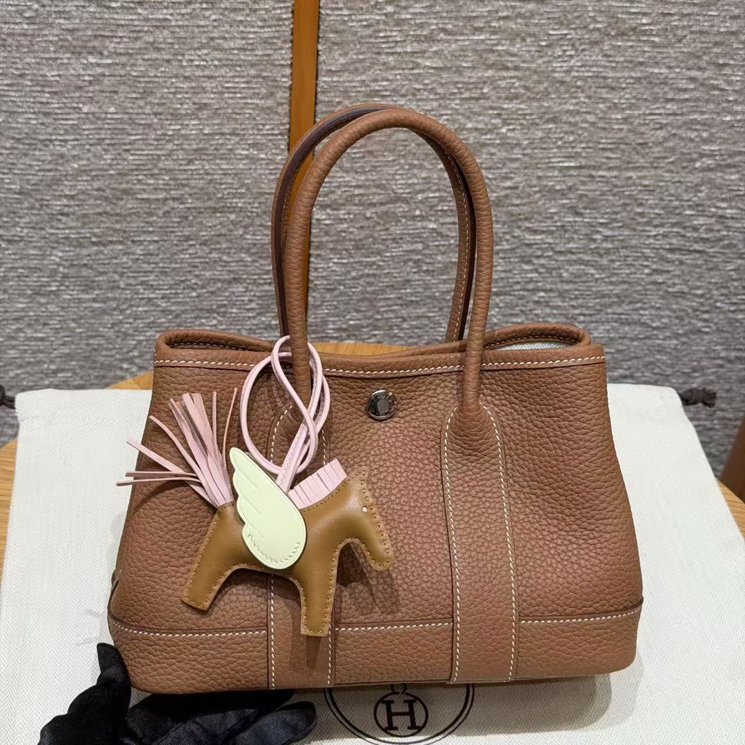 Hermes Neo Garden Party 23 Bag Handmade In Negonda Calfskin Leather Silver Hardware 37 Gold