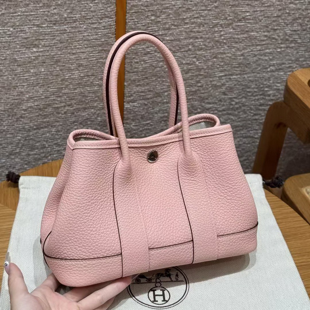 Hermes Neo Garden Party 23 Bag Handmade In Negonda Calfskin Leather Silver Hardware 3Q Rose Sakura