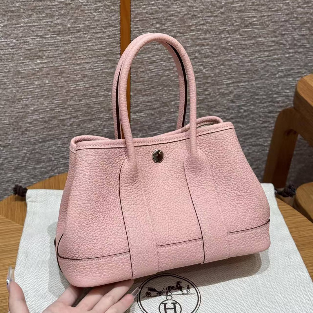 Hermes Neo Garden Party 23 Bag Handmade In Negonda Calfskin Leather Silver Hardware 3Q Rose Sakura - Image 2