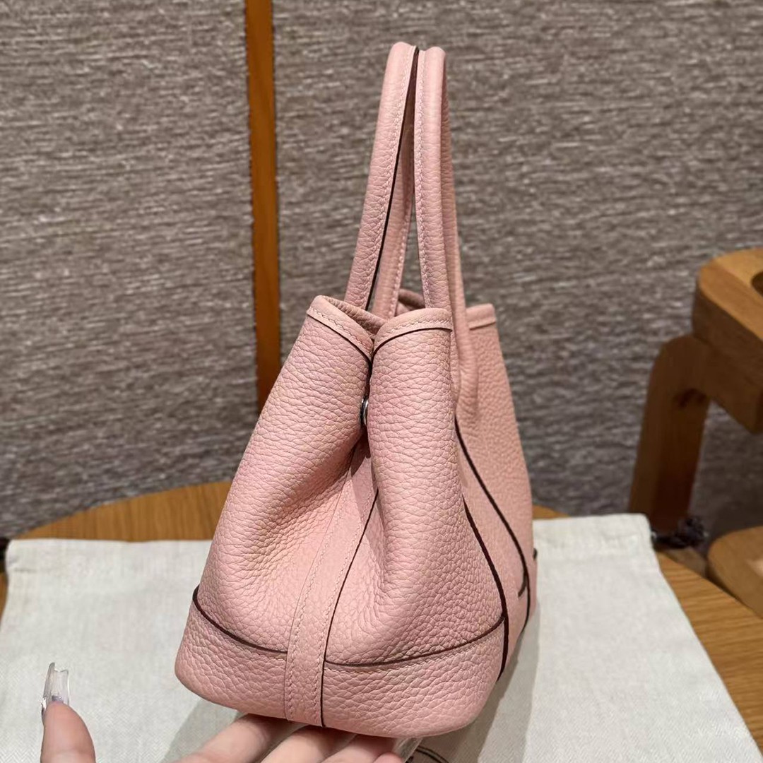 Hermes Neo Garden Party 23 Bag Handmade In Negonda Calfskin Leather Silver Hardware 3Q Rose Sakura - Image 20