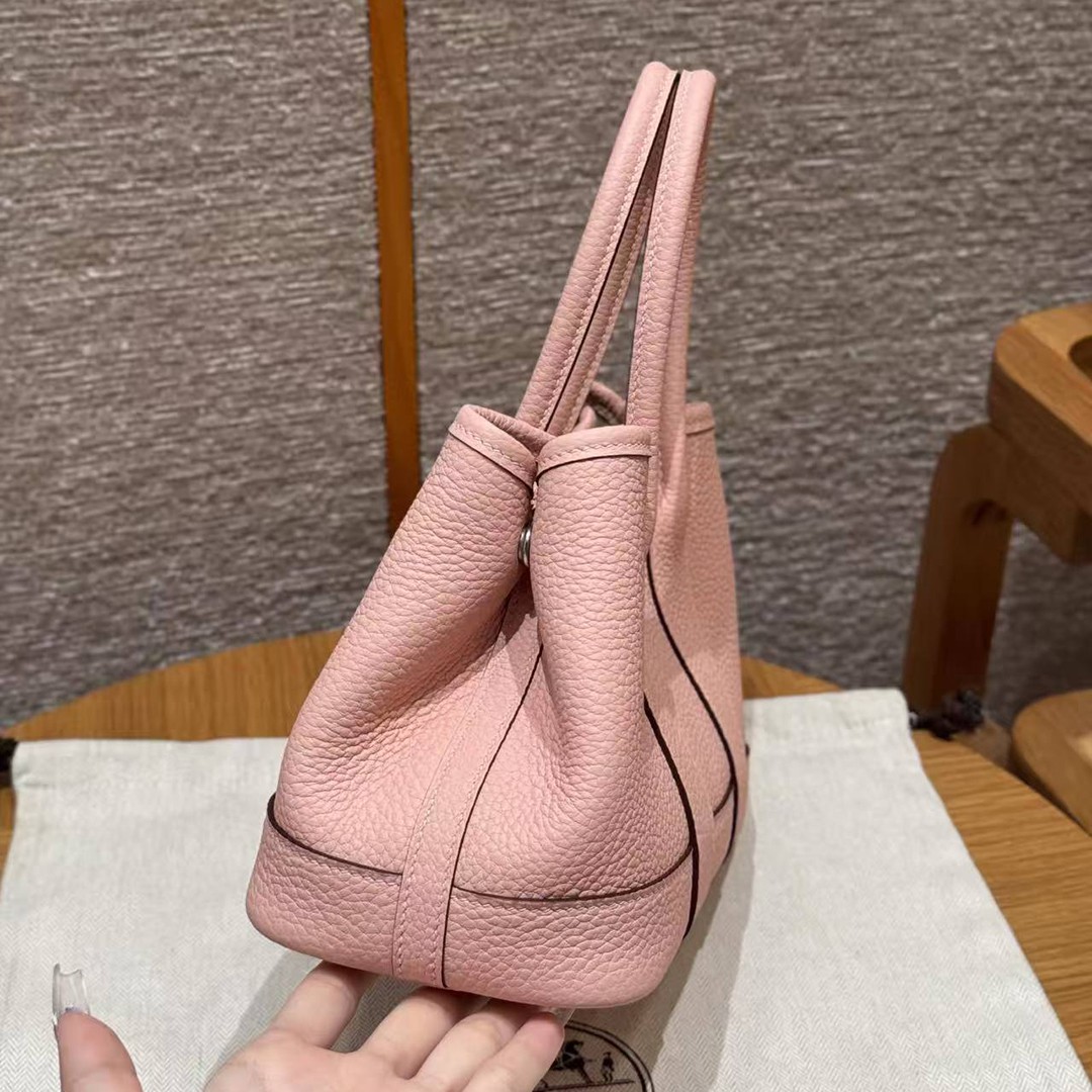 Hermes Neo Garden Party 23 Bag Handmade In Negonda Calfskin Leather Silver Hardware 3Q Rose Sakura - Image 19