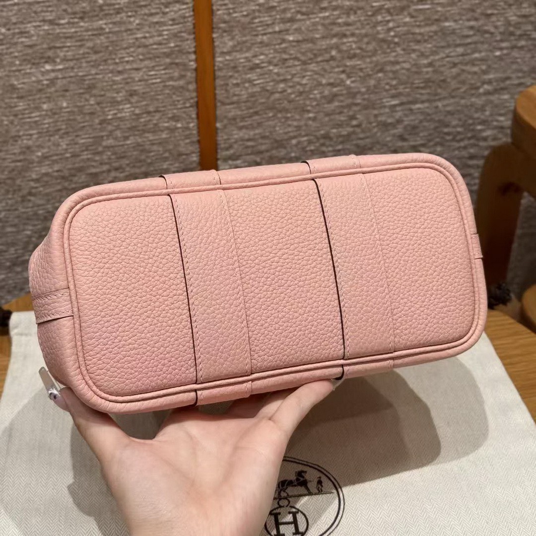 Hermes Neo Garden Party 23 Bag Handmade In Negonda Calfskin Leather Silver Hardware 3Q Rose Sakura - Image 18