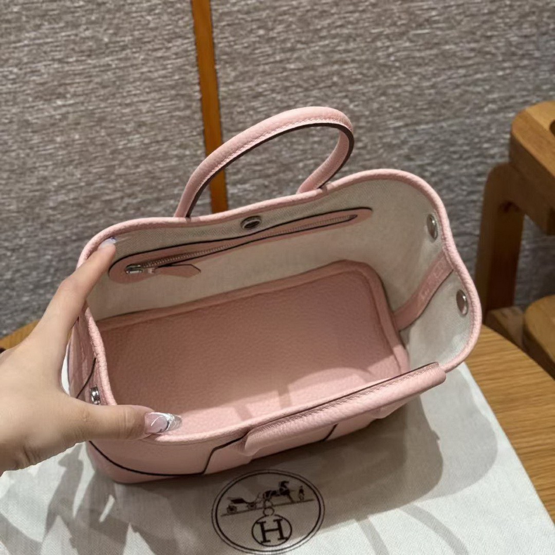 Hermes Neo Garden Party 23 Bag Handmade In Negonda Calfskin Leather Silver Hardware 3Q Rose Sakura - Image 17