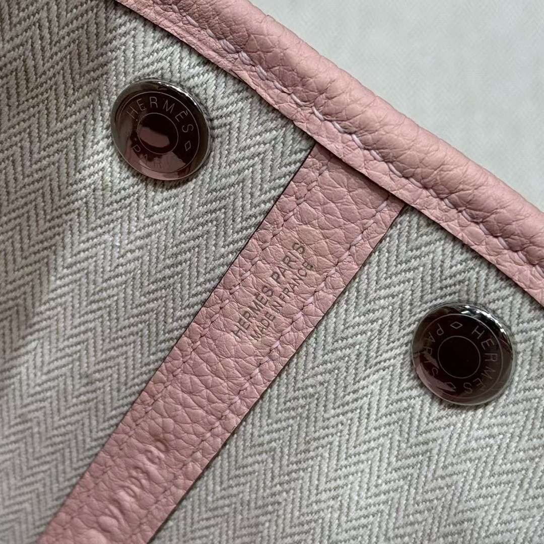 Hermes Neo Garden Party 23 Bag Handmade In Negonda Calfskin Leather Silver Hardware 3Q Rose Sakura - Image 16