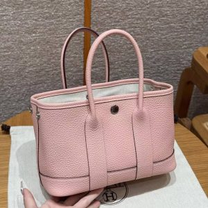 Hermes Neo Garden Party 23 Bag Handmade In Negonda Calfskin Leather Silver Hardware 3Q Rose Sakura - Image 13