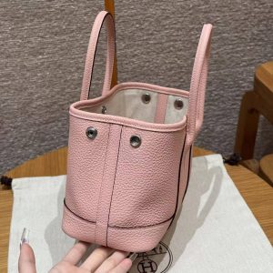 Hermes Neo Garden Party 23 Bag Handmade In Negonda Calfskin Leather Silver Hardware 3Q Rose Sakura - Image 11