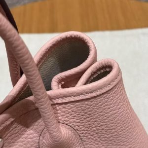 Hermes Neo Garden Party 23 Bag Handmade In Negonda Calfskin Leather Silver Hardware 3Q Rose Sakura - Image 10