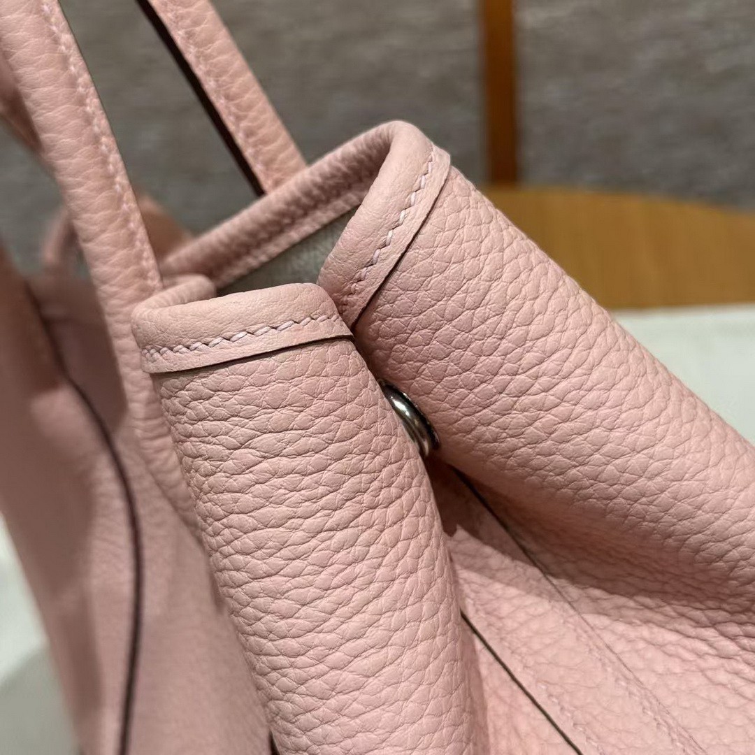 Hermes Neo Garden Party 23 Bag Handmade In Negonda Calfskin Leather Silver Hardware 3Q Rose Sakura - Image 9