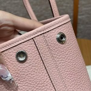 Hermes Neo Garden Party 23 Bag Handmade In Negonda Calfskin Leather Silver Hardware 3Q Rose Sakura - Image 5