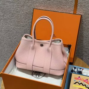 Hermes Neo Garden Party 23 Bag Handmade In Negonda Calfskin Leather Silver Hardware 3Q Rose Sakura - Image 3