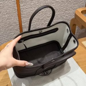 Hermes Neo Garden Party 23 Bag Handmade In Negonda Calfskin Leather Silver Hardware 46 Ebene - Image 19
