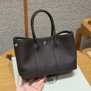 Hermes Neo Garden Party 23 Bag Handmade In Negonda Calfskin Leather Silver Hardware 46 Ebene - Image 15