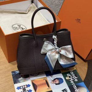 Hermes Neo Garden Party 23 Bag Handmade In Negonda Calfskin Leather Silver Hardware 46 Ebene - Image 4