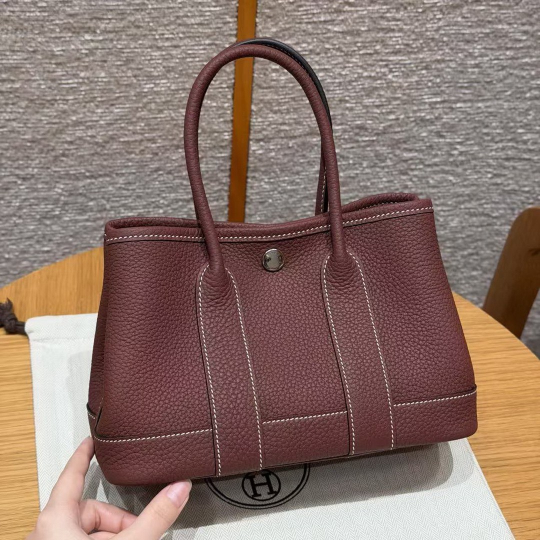 Hermes Neo Garden Party 23 Bag Handmade In Negonda Calfskin Leather Silver Hardware 55 Rouge H