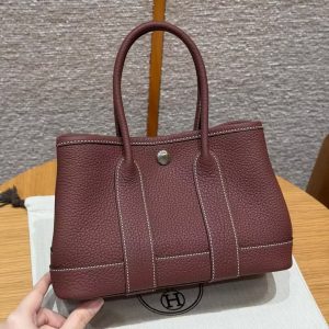 Hermes Neo Garden Party 23 Bag Handmade In Negonda Calfskin Leather Silver Hardware 55 Rouge H - Image 2