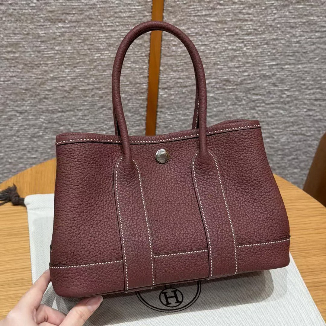 Hermes Neo Garden Party 23 Bag Handmade In Negonda Calfskin Leather Silver Hardware 55 Rouge H - Image 2